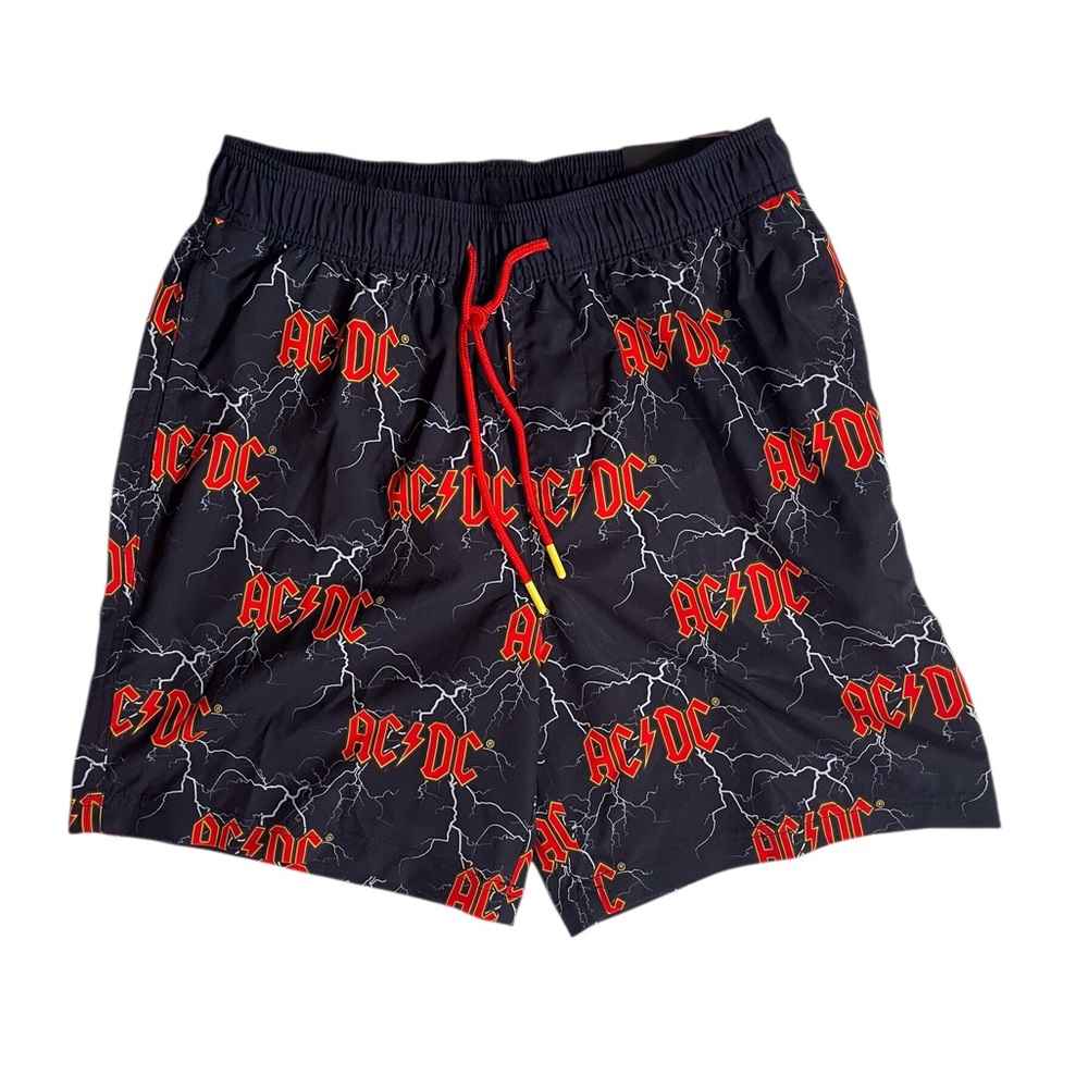 AC/DC thunder clap print board shorts/swim trunks w/mesh lining men’s S NWT